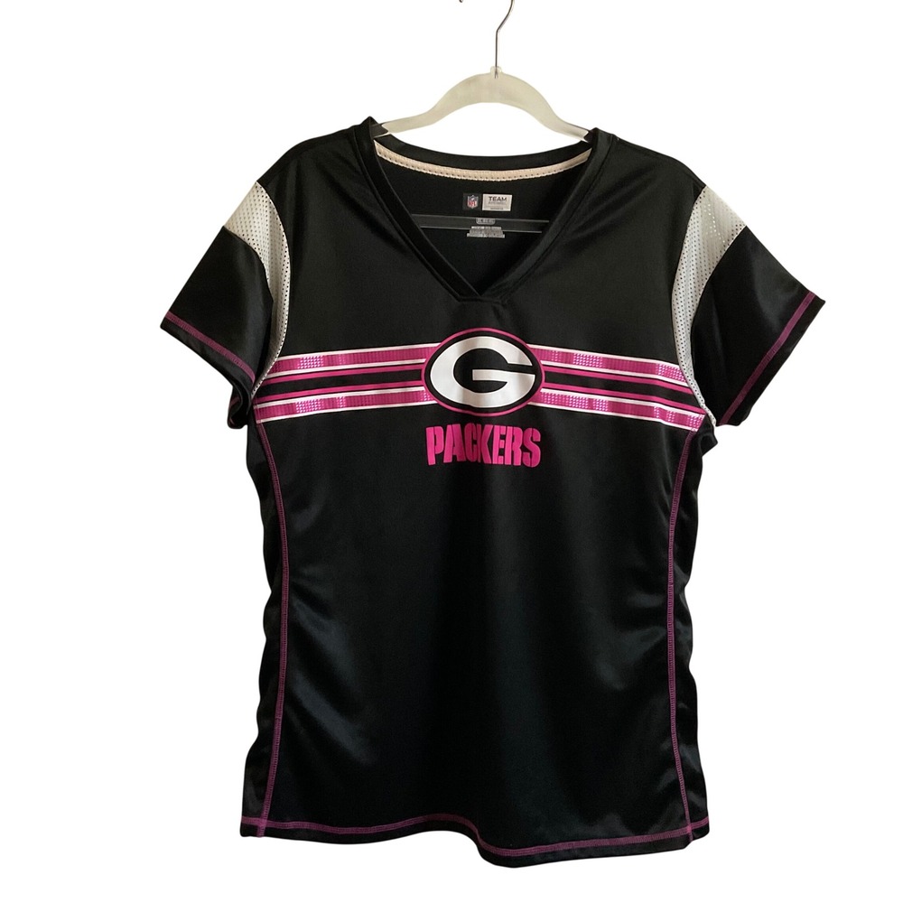 NFL Women's Green Bay Packers Black and Pink Jersey Tee - Size XL - NEW Y2K